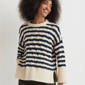 Madewell Cream and Navy Striped Crewneck Sweater